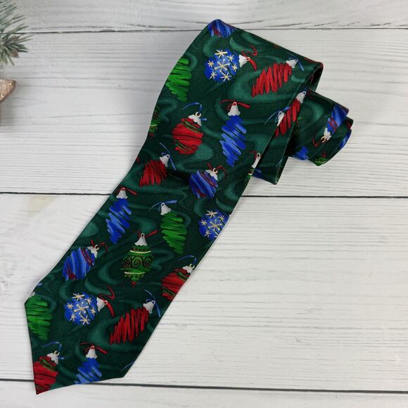Hallmark Other - Hallmark Holiday Traditions Mens Tie Christmas Ornaments Green  EUC Red Blue